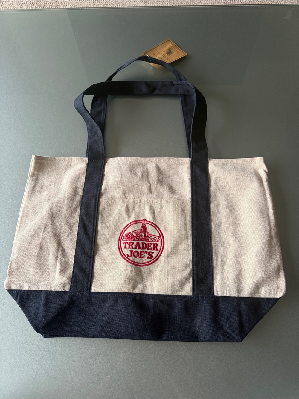 NWT Trader Joes Tote Bag Navy Blue Canvas Large